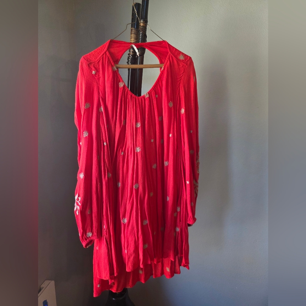 Free People Red Mini Dress with White Accents